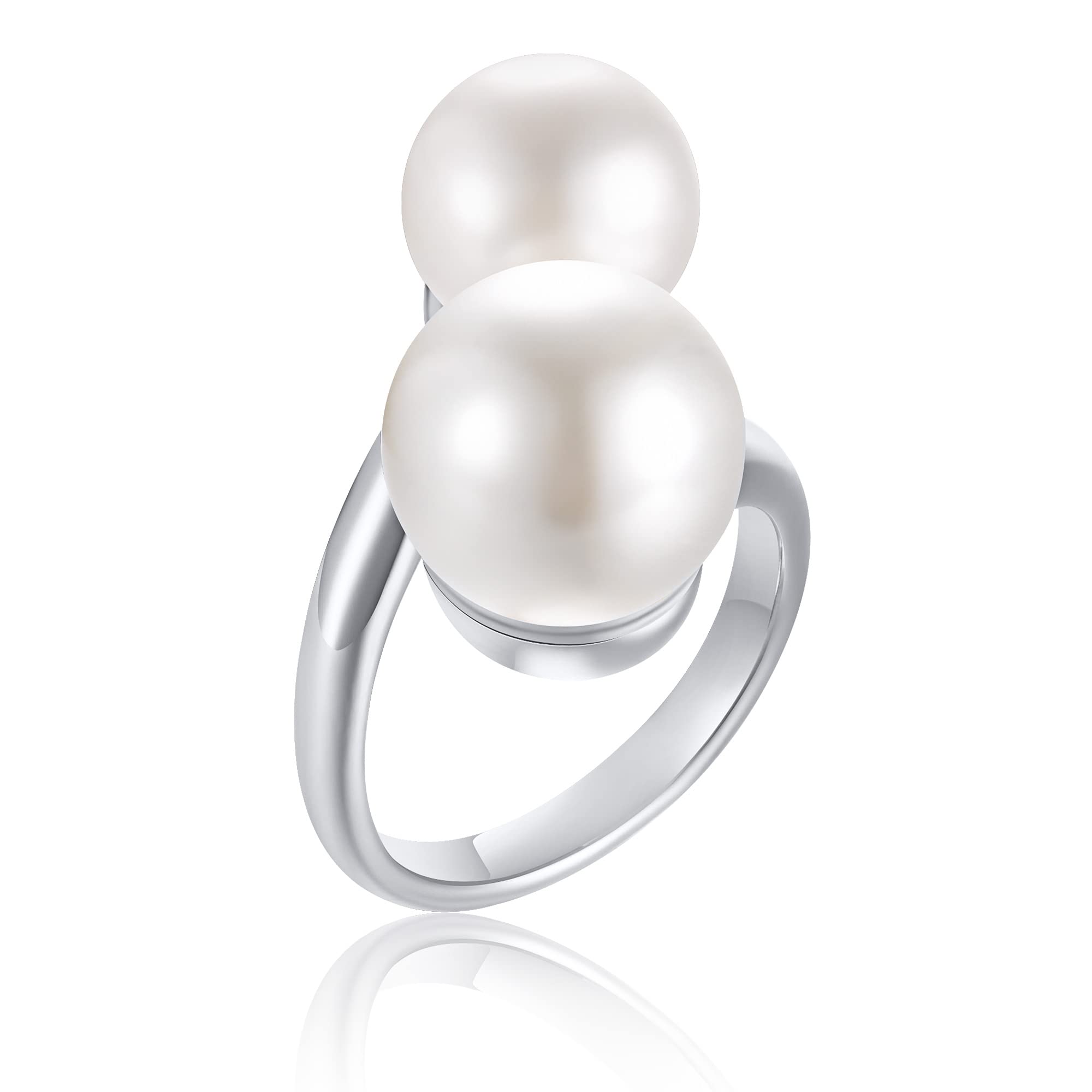 Hisatan Double Simulated Pearl Wrap Ring: gold plated Stainless Steel Large Statement Ring for Women