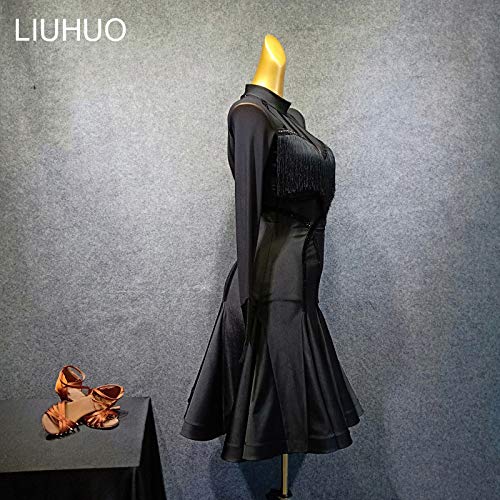 Latin Dance Dress Women Elegant Lace Girls Practise Ballroom Dancewear Black