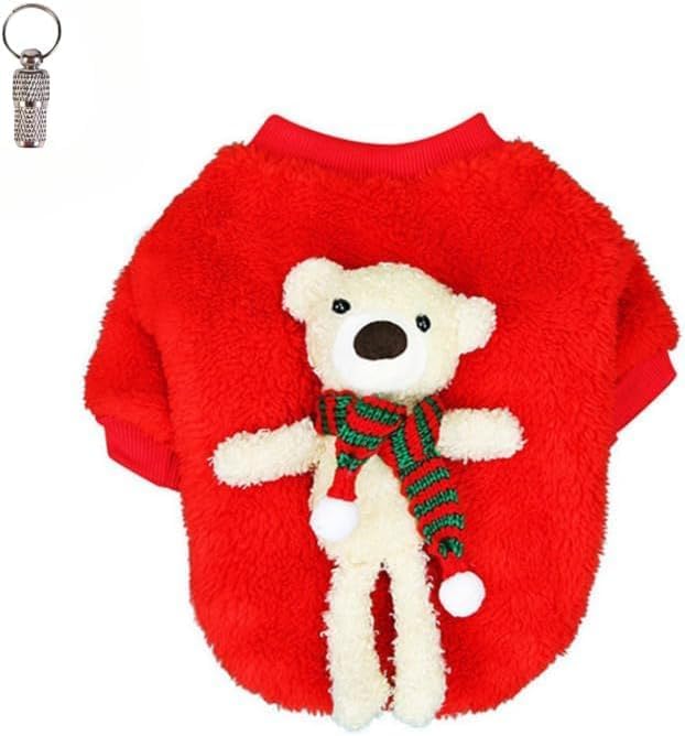 PETSARY Dogs and Cats Christmas Pop Up Teddy Bear Sweater with 1 Pcs Pet Id Tag Gift - (Suitable for Small dogs only) Holiday Apparel Clothes - Winter Warm Suit Small Dogs Costume Outfit Red, XX-Large