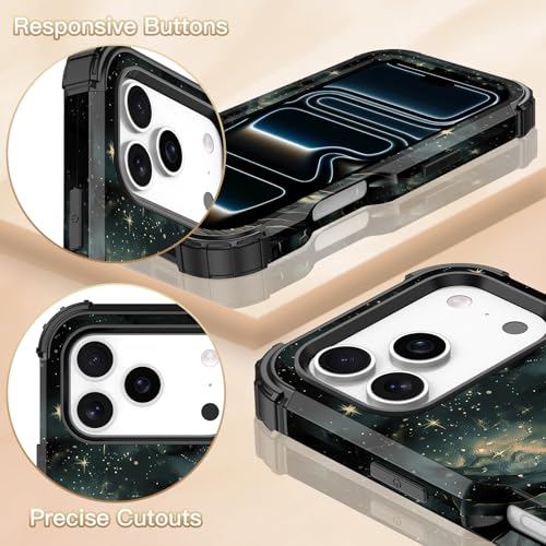 LONTECT for iPhone 17 Pro Case Glow in the Dark Three Layer Heavy Duty Shockproof Hard PC+Soft Silicone Rugged Full Body Protective Case,Dark Night - image 7