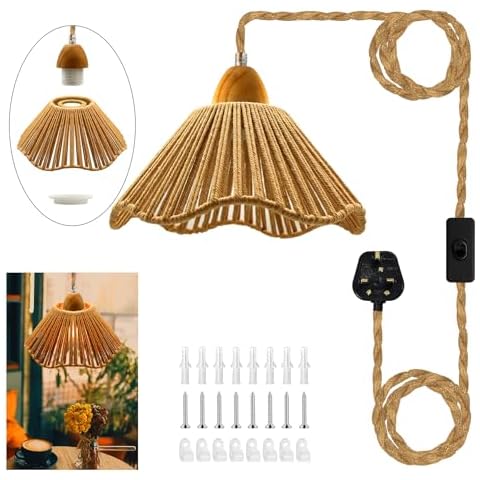 Rustic Wood and Hemp Rope Pendant Light Cover