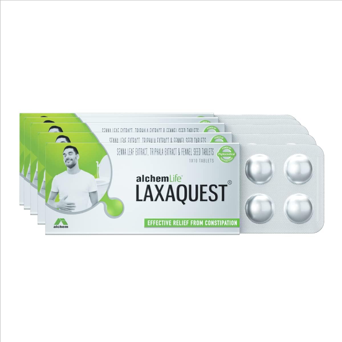 Alchemlife Laxaquest Senna Leaf and Triphla Extract, Fennal Seed Tablets for Constipation Relief, 10 Count (Pack of 5)