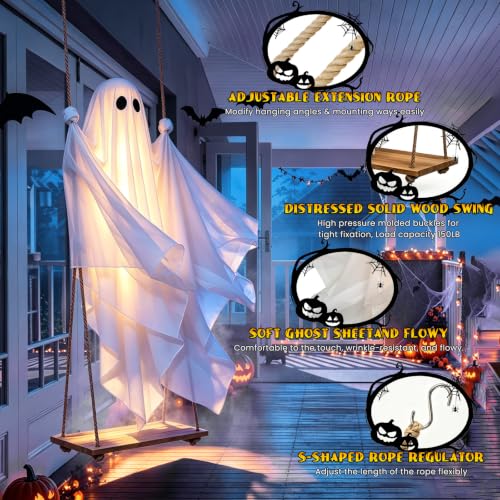 40% off Large Outdoor Halloween Decorations 5FT Swing Hanging Ghost for Porch - image 3