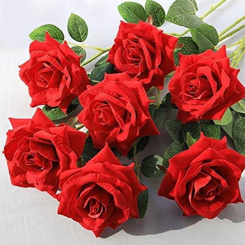 Cosswe Artificial Silk Rose Artificial Rose Eternal Flowers Single Stem Gift Wrapped Roses for Wedding Bouquets Anniversary Party Hotels Office Decoration (Red) - Image 5