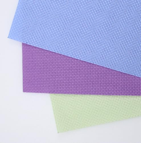 Image of KCS 3 pc of 15 inch x 18 inch(38cmx45cm) Counted Cross Stitch Cotton Aida Cloth Needlework Rolled Fabric Box,14CT,Light Green+Lavender+Light Blue