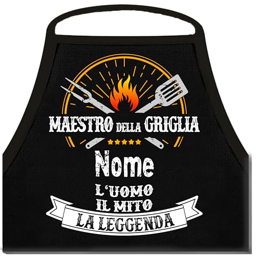 Shirtoo Grembiule Barbecue Personalizzabile per Uomo – Maestro della Griglia con Nome Personalizzato | Regalo Personale per Uomini Appassionati di Barbecue | per Natale, Compleanni, San Valentino