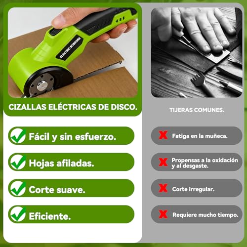 Miniatura 6 de Telituny Tijeras Eléctricas Inalámbrico, 4,2 V Tijeras Electrica Costura, Mini Cortador De Carton Con Batería 2000mah, Cúter Rotativo Eléctrico Recargable Para Cuero Cartón Alfombras Plástico Fieltro