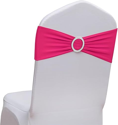 Miniatura 2 de JFDYDM Paquete de 50 bandas de elastano para sillas de color rosa intenso con hebilla deslizante para bodas, fiestas, cumpleaños, baby shower,