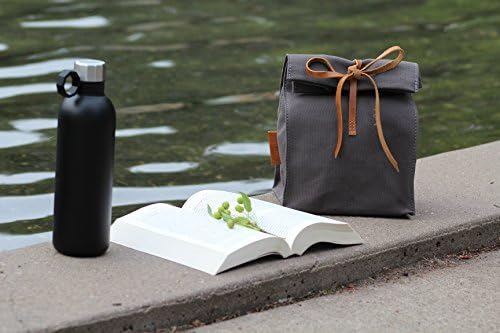 Waxed Canvas Lunch Bag, Handmade,Real Leather, , Lunch Tote, Classic Paper Bag Style, Assorted colors, Eco-friendly Cotton, Reusable, Durable, Waterproof, Lunch Bag, Lunch Box, Picnic,