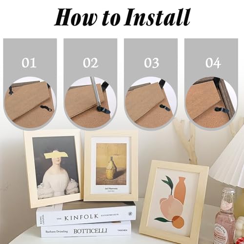 Image of Bonsicoky 100 Pack Metal Picture Frames Turn Button Fasteners with 100 Pieces Screws - Black Frame Picture Hardware Backing Clips for Hanging Pictures, Photos