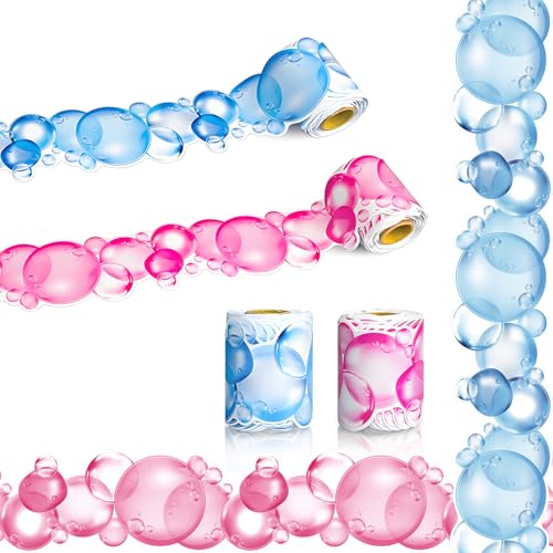 CHNBCG Ocean Bulletin Board Borders 65.6ft - Blue and Pink Bubble Classroom Decor, Reusable Trim for Summer, Back to School, Chalkboard, Homeschool Supplies (2 Rolls)