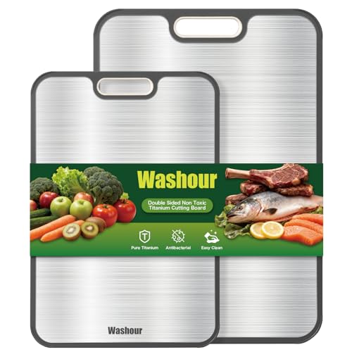 Image of Non Toxic Titanium Cutting Board for Kitchen, Food Grade Titanium Cutting Boards 2 in 1 Double Sides, Non Slip Cutting Mat (18 inchx16 inch + 16 inchx11 inch)