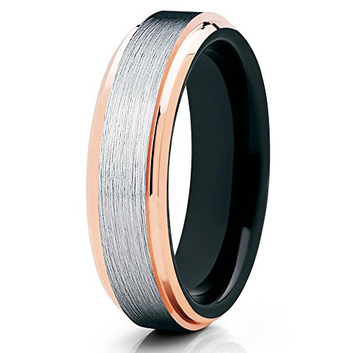 Rose Gold Tungsten Wedding Band 18k Rose Gold Tungsten Black Tungsten Wedding Band Men & Women Tungsten Carbide Comfort Fit Ring
