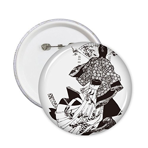 Kimono Femme badge rond dessin art japonais en lot de 5 broches style traditionnel