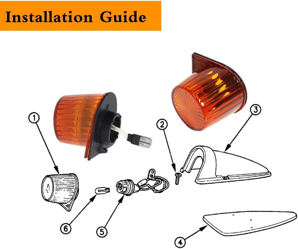 For 1974-93 Dodge D100 150 250 350 W250 Pickup Trucks Cab Marker Roof Running Top Clearance Light Amber Lens
