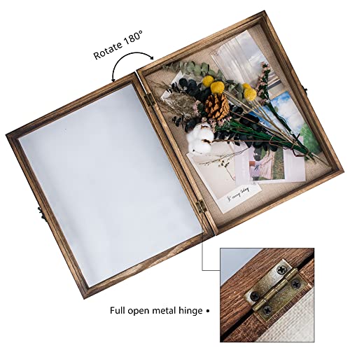 Image of GraduationMall 11x14 Shadow Box Frame Solid Wood Glass Door Display Case with Linen Back and 6 Stick Pins,1.5 inches Interior Depth,Ideal for Memorabilia Pictures Flowers Medals Tickets