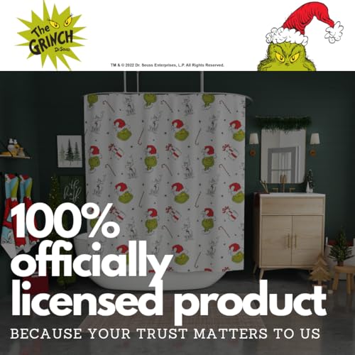 Image of Grinch Gift Dreams Holiday Christmas13-Piece Shower Curtain Set, 72 x 72 Inch Fabric Curtain with Hooks, Bathroom Decor, Machine Washable, (100% Officially Licensed Product) by Franco Collectibles
