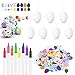50PCS Oeufs de Pâques Decoration, Oeufs en Plastique Suspendus avec Corde pour Enfant Bricolage, Peinture Paques Blanc pour La Décoration avec Autocollants et Stylos