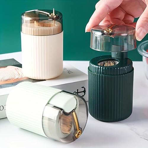 Miniatura 9 de 1 Dispensador De Palillos De Dientes, Soporte Acrílico De Plástico Con Diseño Compacto Acanalado Para El Hogar, Cocina, Mesa De Comedor, Oficina, Color Verde Oscuro