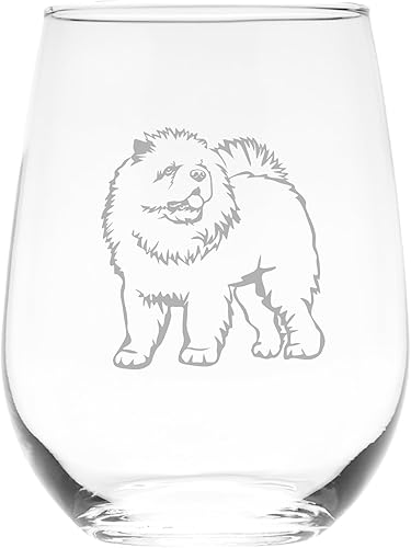 C M Chow Chow Themed, Dog Stemless Wine Glass - Dog Lover Gift for Men and Women 17 oz.