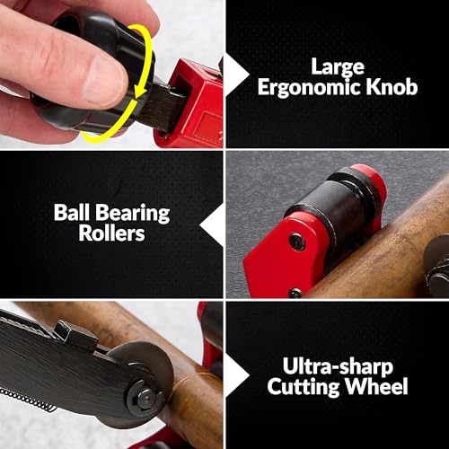 3Pcs Tubing Cutter Set with Fast Quick-Adjust - 1/4\" to 2-1/2\" Outside Diam. for Copper Pipe, PVC, Plastic, Aluminum with Extra Cutting Wheel, Deburring Tool, Mini Tubing Cutter Tool 1/8\" to 7/8\" - Thumbnail 4
