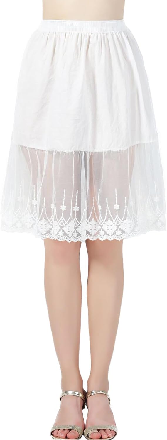 BEAUTELICATE Women Skirt Extender Half Slip with Lace Trim 100% Cotton Vintage Underskirt