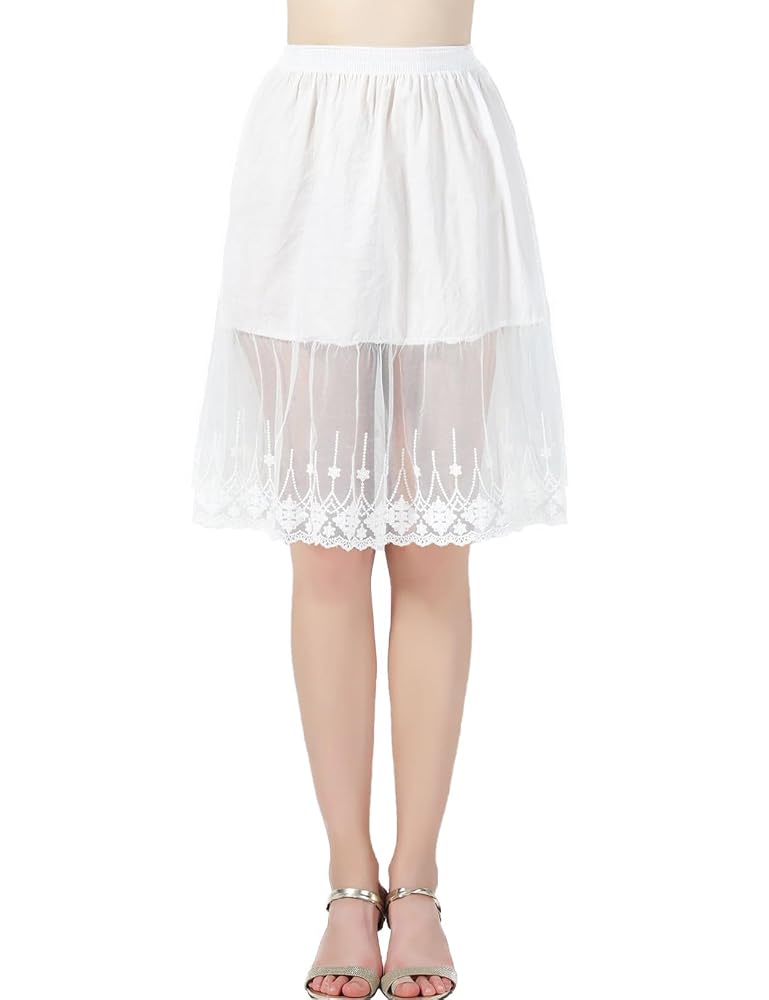 Jupon Mi-Long En Coton Pur - Volant Ample, Grande Taille, Blanc/Noir/Ivoire/Beige
