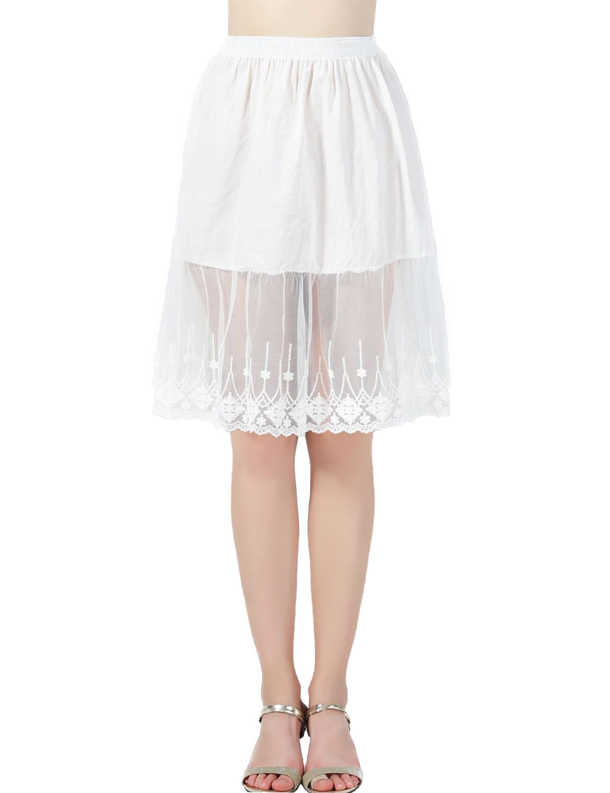 BEAUTELICATE Unterrock Damen Baumwolle Lang Unterrock für Kleid mit Spitze für Dirndl Durchsichtige Kleider Antistatisch Petticoat Halbrock Elfenbein Schwarz