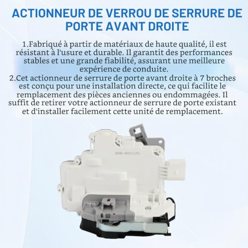 Serrure de porte avant droite Dixhills compatible avec A4 A5 Q3 Q5 Q7 TT remplacement pour 8J1837016A, 8J1 837 016A en acier inoxydable poli de 13 x 16 cm – vue 4