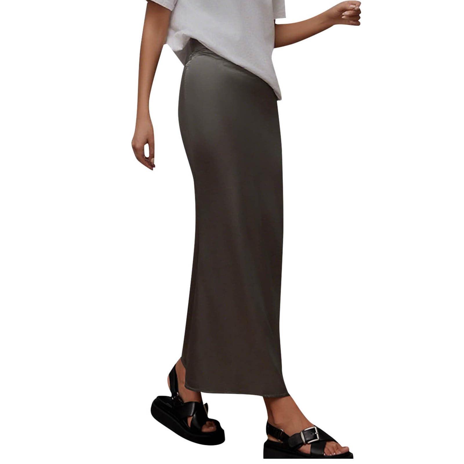 Long Silk Satin Skirts for Women Elegant High Waist Dressy Casual A Line Comfy Business Bodycon Maxi Skirt