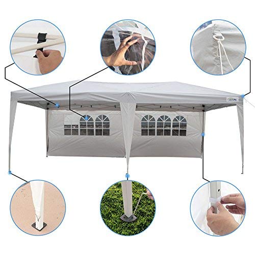 Goutime 10x20 Feet Ez Pop Up Canopy Instant Tent Shelter with 4Pcs 10Ft Removable Sidewalls and Wheeled Bag for Outdoor Commercial Party Events