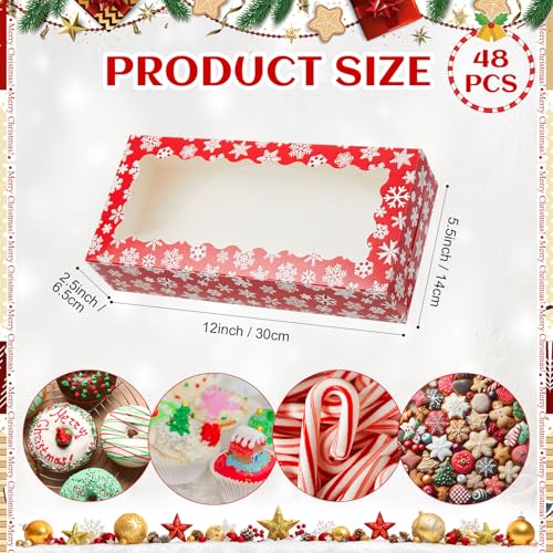 Tenceur 100 Pieces Christmas Cookie Boxes with Window & Lid 12.5 x 5.5 x 2.5 Inch Red and White Snowflake Bakery Boxes Christmas Xmas Candy Treat Food Container for Xmas Gift Wrapping Party Favor by Tenceur - Image 3