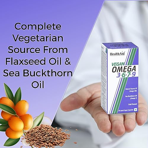 Image of HealthAid Veg Omega 3 6 7 9 - Plant-Based Fatty Acid Supplement for Heart, Brain, Joints & Digestion Support | High Absorption | 60 Softgel Capsules for Men & Women