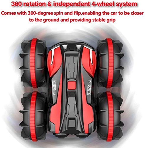 Remote Control Car Boat Truck- Amphibious RC Car for Kids 4WD Stunt Cars 2.4Ghz Rotating 360°Offroad Terrain RC Vehicle Water Land Toys for 6 7 8 9 10 11 12 Years Old Boys(red)