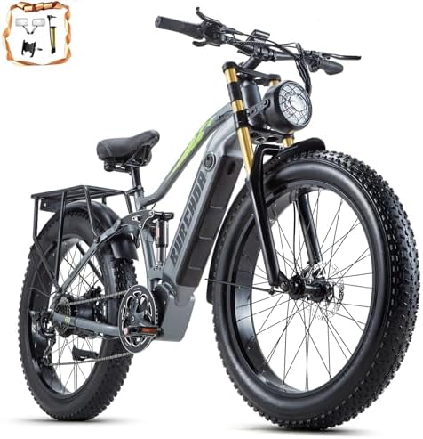 Electric Bike for Adults Dual Motor 2000W/1000W 48V 30AH/20Ah Long Range ebike Removable Battery 26" Fat Tire Off Road Mountain Full Suspension Electric Bicycle,Dual Hydraulic Brakes,32mph/30mph