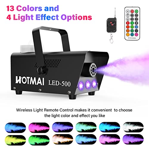 Fog Machine, Hotmai 500W Fog Machine With 13 Colorful Led Lights Effect, 2000Cfm Fog With 1 Wired Receiver And 2 Wireless Remote Controls, Perfect For Halloween, Wedding, Party And Stage Effect #TOP1