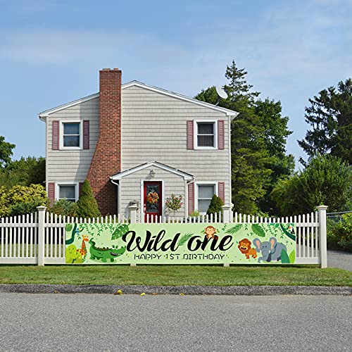 Large Wild One Birthday Banner, Frost Theme/Baby Shower/Safari Birthday Outdoor Party Yard Sign, Jungle Safari Sign, Happy 1St Birthday, Boy Or Girl's 1St Birthday/Jungle Theme Party Supplies #TOP4