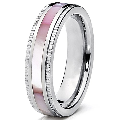 Titanium Women's Pink Hues Mother of Pearl Inlaid Band Ring, Comfort Fit, 5mm Sizes 5 to 92