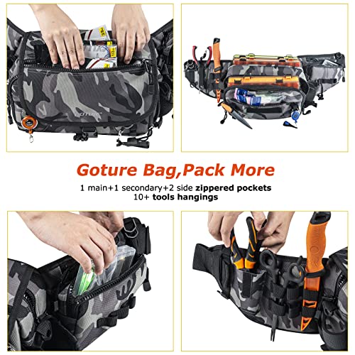 Goture Portable Sling Fishing Tackle Bag Gear Storage Fly Fishing Fanny Pack, Rod Holder, Removable Shoulder Strap, 900D Water-Resistant Waist Bag Fishing Gift For Men #TOP3