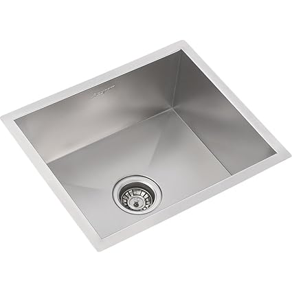 Anupam CS907SS, 304 Grade Stainless Steel Single Square Bowl Kitchen Sink (21 x 18 x 9 Inch), Satin Finish