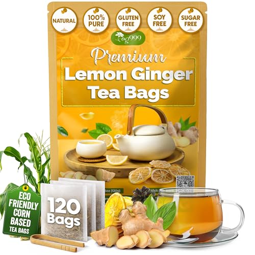 Image of TOG999, Premium Lemon Ginger Tea Bags | 120 Tea Bags | Refreshing Herbal Blend with Bright Citrus & Warming Ginger | Naturally Caffeine-Free | 100% Plant-Based, Sustainably Sourced Herbal Tea