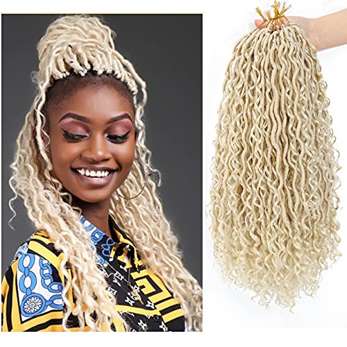 3 Packs Curly Faux Locs Crochet Hair 18 Inch Goddess Locs Crochet Hair, Hippie Locs Synthetic Braids Hair Extensions (18 Inch, 3Packs, 613#)