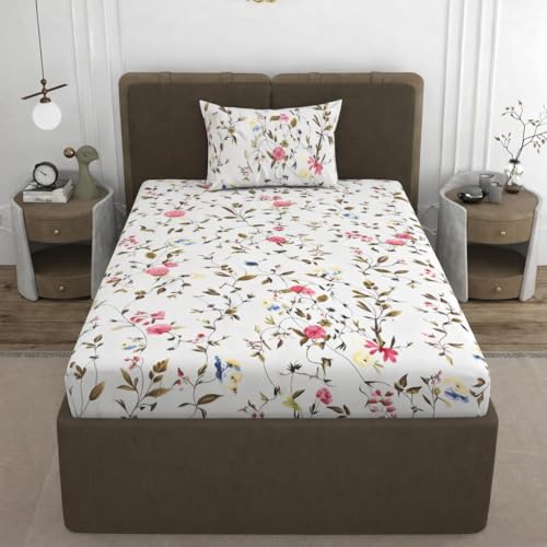 Image of VOMZER Premium 320 TC Fitted Bed Sheet with Full Elastic - Deep Pocket Design - Wrinkle Resistant Fitted Bedsheet 36x72 Single White