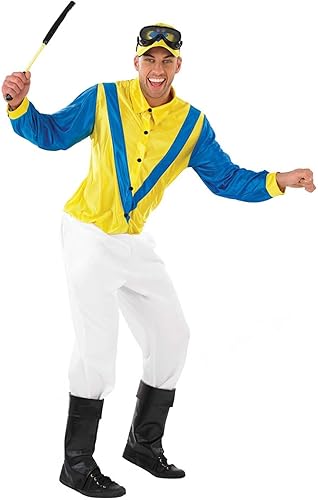 Fun Shack Disfraz de jinete de caballo, disfraz de jockey para hombres, disfraz de Halloween de jockey, disfraz de jockey para adultos