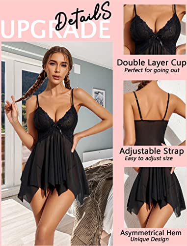 Image of Avidlove Black Lingerie For Women Exotic Nightgowns Pregnancy Lingerie Lace Babydoll Sleepwear Black L