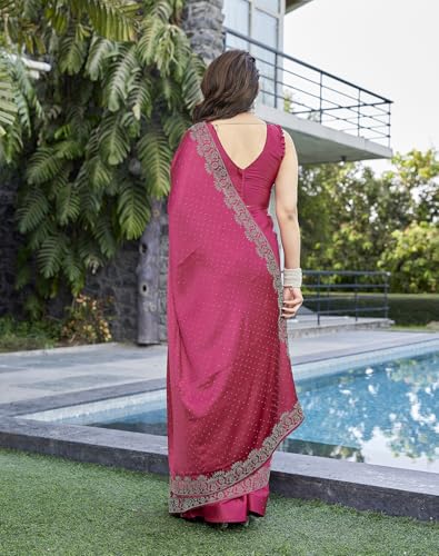 Image of Yashika Women's Satin Moss Saree with Blouse Piece for Traditional Ethnic Wear Sari
