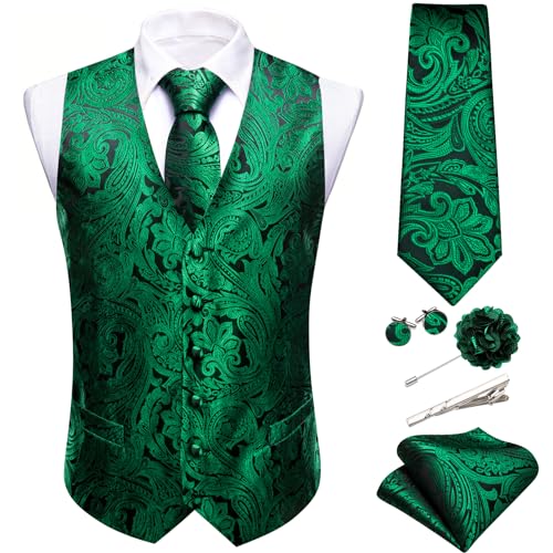 Image of Barry.Wang Formal Men Flower Vest Paisley Jacquard Silk Ties Suit Waistcoat Set Wedding 5PCS