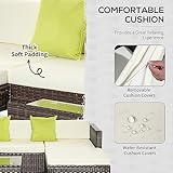 Outsunny 5 Pieces PE Rattan Garden Furniture Set with Cushions, Outdoor Corner Sofa, Patio Sectional Conversation Furniture Sets with Glass Top Coffee Table, Brown - Image 4