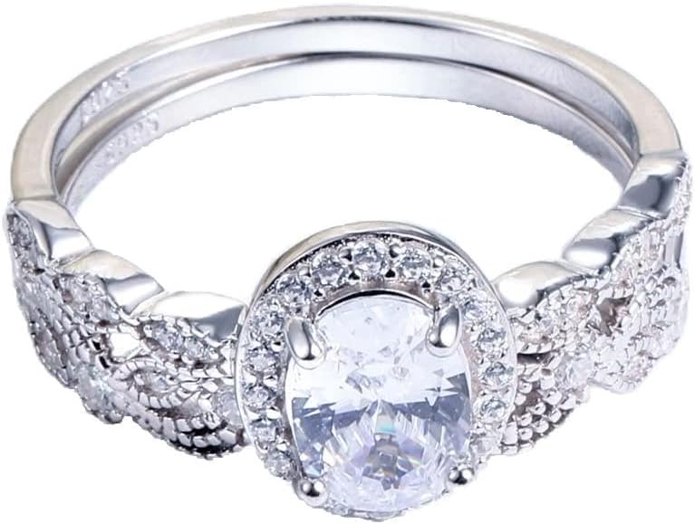 2 Pcs High Luxury Jewelry Fashion 925 Sterling Silver Shiny Full Diamond AAA Cubic Zirconia Solitaire Rings CZ Diamond Ring Set Eternity Engagement Wedding Band Set Gold/White Gold/Rose Gold Ring