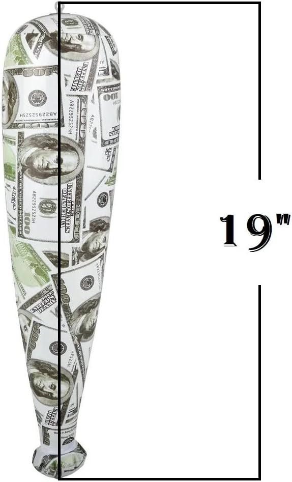 $100 Dollar Bill Money Mini Inflatable Baseball Bat (19") Vinyl. Fun and Safe Inflate Toy.